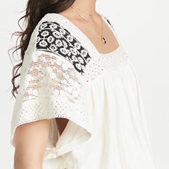 Free People Prairie Days Embroidered Crop Crochet Hemline Top Size XL W&B - Picture 11 of 12